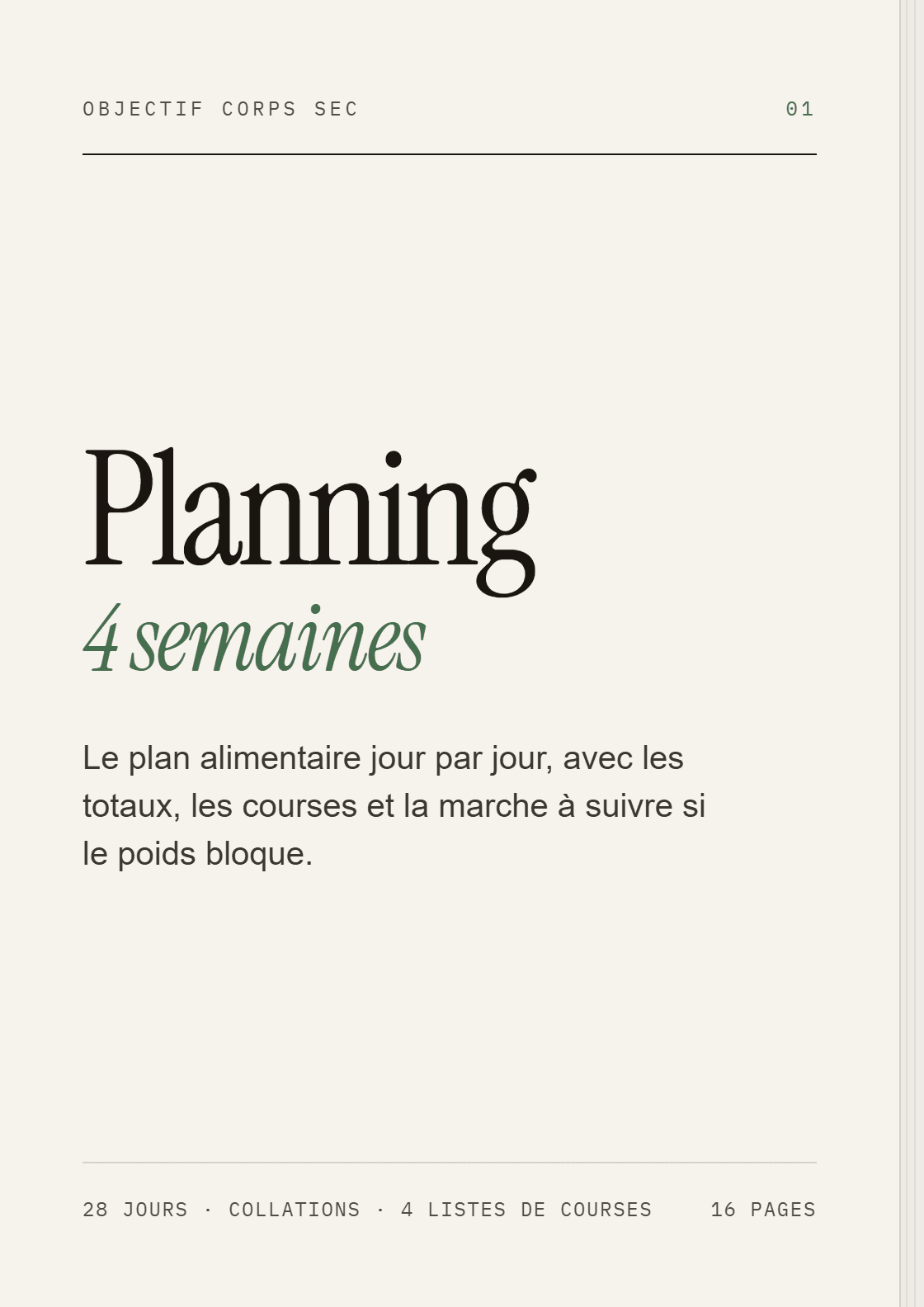 Objectif Corps Sec — Planning 4 semaines